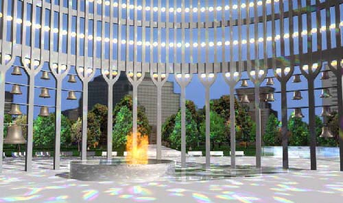 WORLD MEMORIAL:  Plaza, Eternal Flame, Reflecting Pool and Bell Carilllon