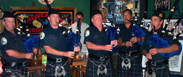 Pipers, FDNY members and NYPD Retirees gathered at Pioneer Hook and Ladder Fire Museum and the famous McGregors Grill in San Diego, CA.